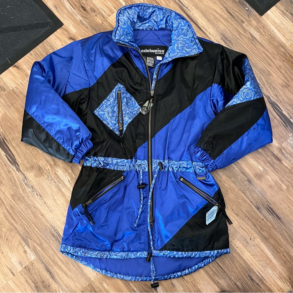 Womens vintage 90s edelweiss ski wear floral print color block ski jacket sz S